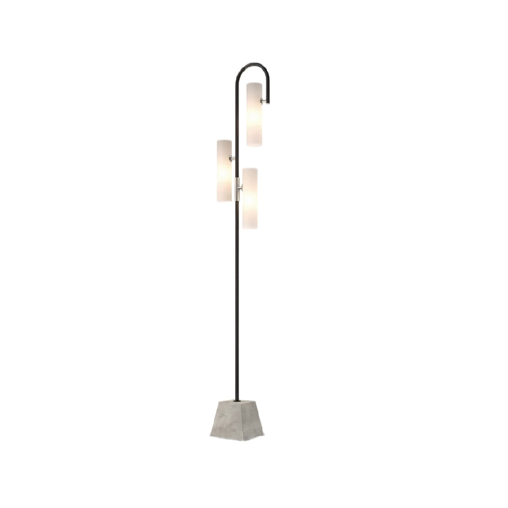 **Technische titel in het Nederlands: Moderne vloerlamp met betonnen voet en glazen lampenkappen**