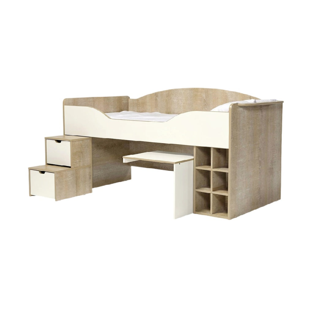 **Technische titel in het Nederlands:** Multifunctioneel Bed met Kast en Bureau in Houtlook